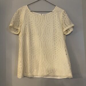 J Crew lined top shirt blouse Off White crochet lace eyelet size 4